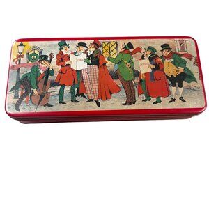Charles Dickens Christmas Carolers Candy Tin Vintage Candle Tin Home 1960